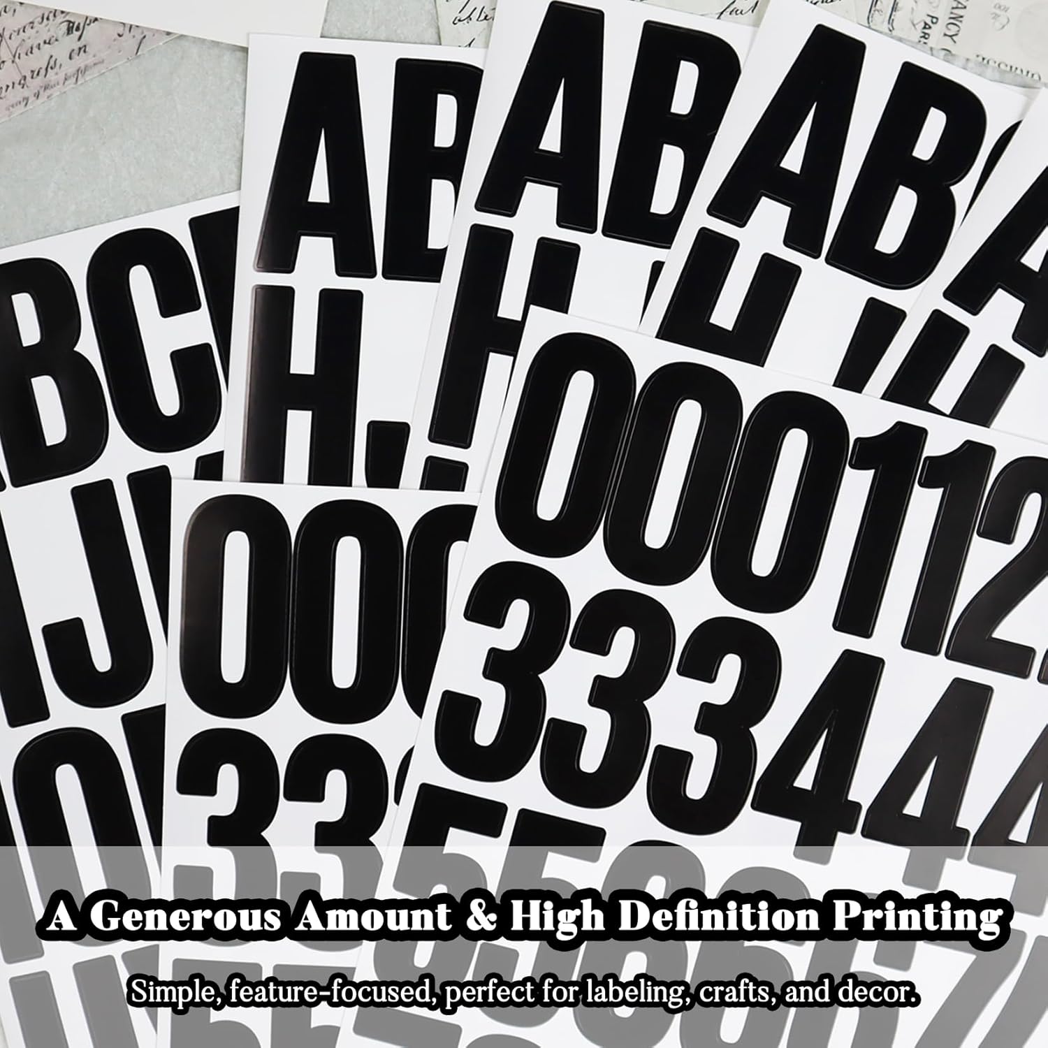 280 Alphabet Number Stickers, 8 Sheets 2 Inch Self-Adhesive Vinyl Letters Sticker Decals for Doors, Mailboxes, Scrapbooks, Home Decors - Black