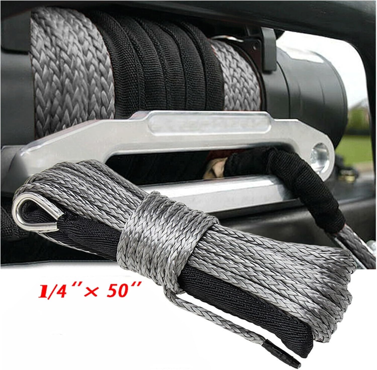 Synthetic Winch Rope, 15M 6mm/4.8mm 10000LBS Synthetic Winch Rope Line Recovery Cable for 4WD ATV SUV Truck Boat Winch Towing Rope for Off Road Vehicle Truck Boat Winch(Blue 6mm)