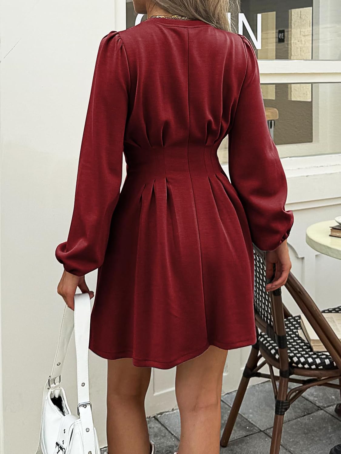 Work Dresses for Women 2026 Spring Business Casual Dress Long Puff Sleeve High Waist A Line Short Office Dress - Image 4