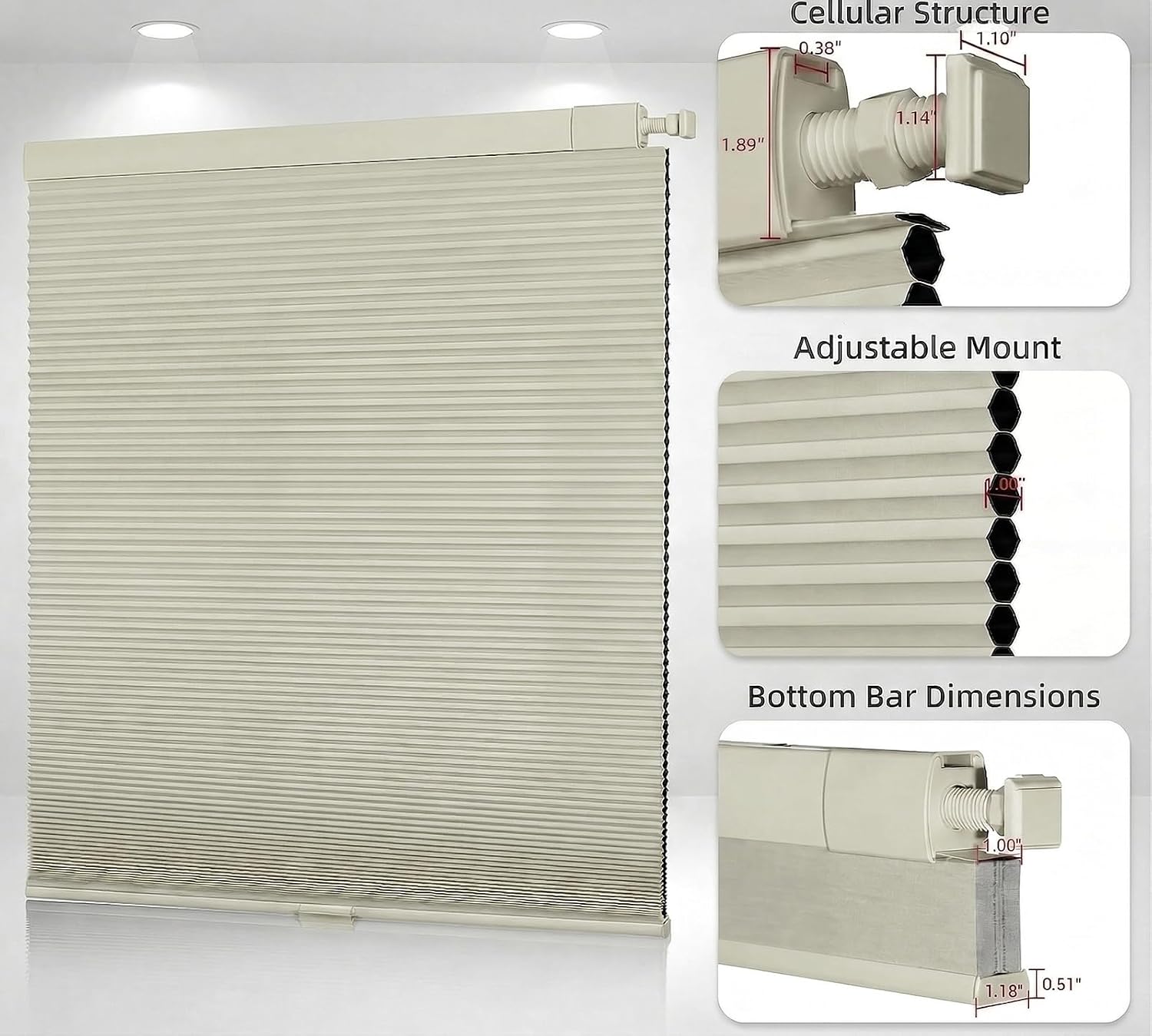 No Drill No Tools Cellular Shades Custom Blackout Honeycomb Blinds Cordless Thermal Insulated Window Blinds Easy to Install Cellular Shade for Windows Blackout Beige,27" W x 72" H