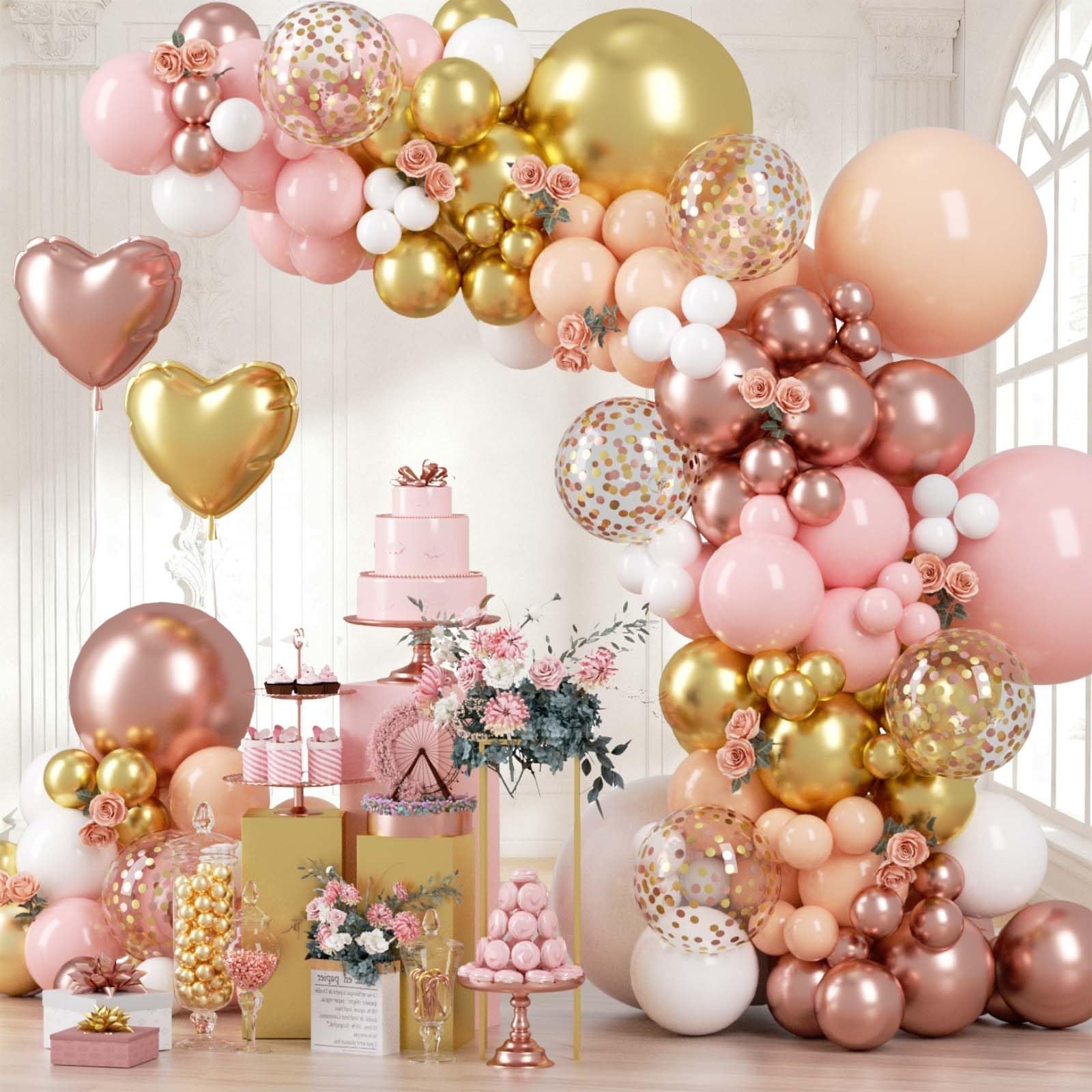 162-teiliges Ballon-Set in Blush Pink & Roségold – 45,7 cm, Latex-Luftballons mit Schnellclips für Girlandenbogen, Babyparty-Hintergrund, Hochzeitsdekoration, Abschlussfeier