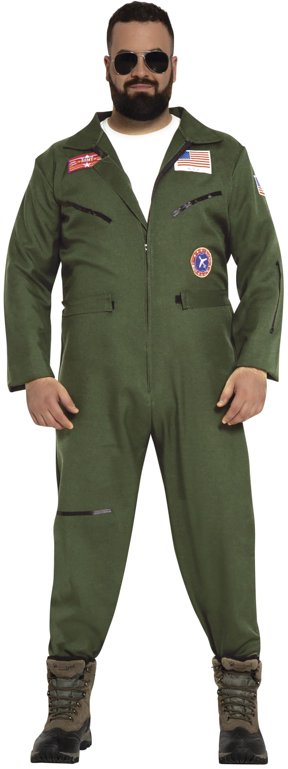 FIESTAS GUIRCA | Kostüm Jagdflugzeug-Pilot Erwachsene - 56-58 XXL | Einteiliger Overall | Aufnäher-Details | Frontreißverschluss | Polyester | Karneval & Fasching, Mottoparty