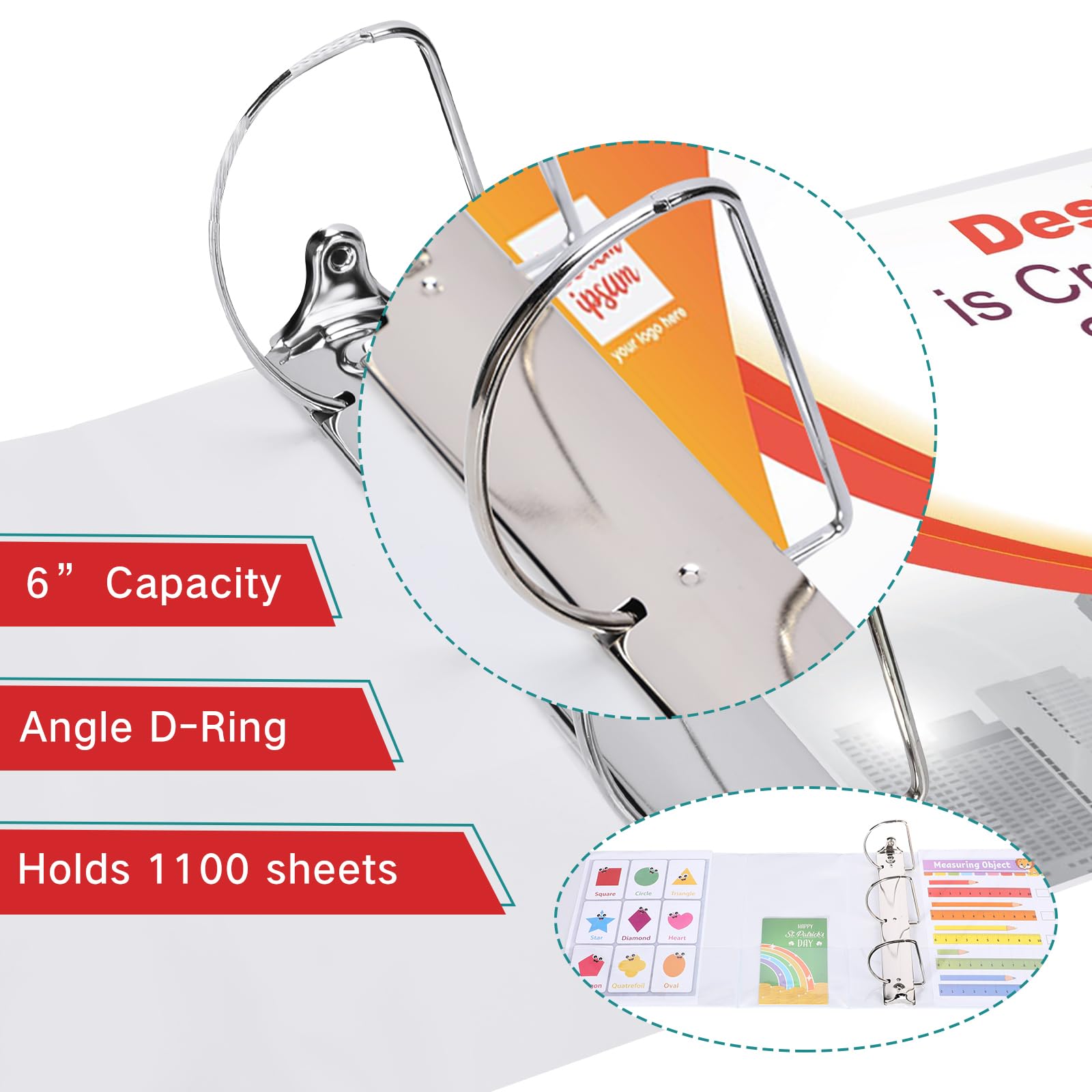 Sinload D-Ringbuch mit 3 Ringen, 15,2 cm Kapazität, D-Ringordner mit Taschen, groß, 21,6 x 27,9 cm, Präsentationsmappe, Sichtmappe mit transparentem Deckel für Dokumente, Akten, Projekte, Weiß, 8