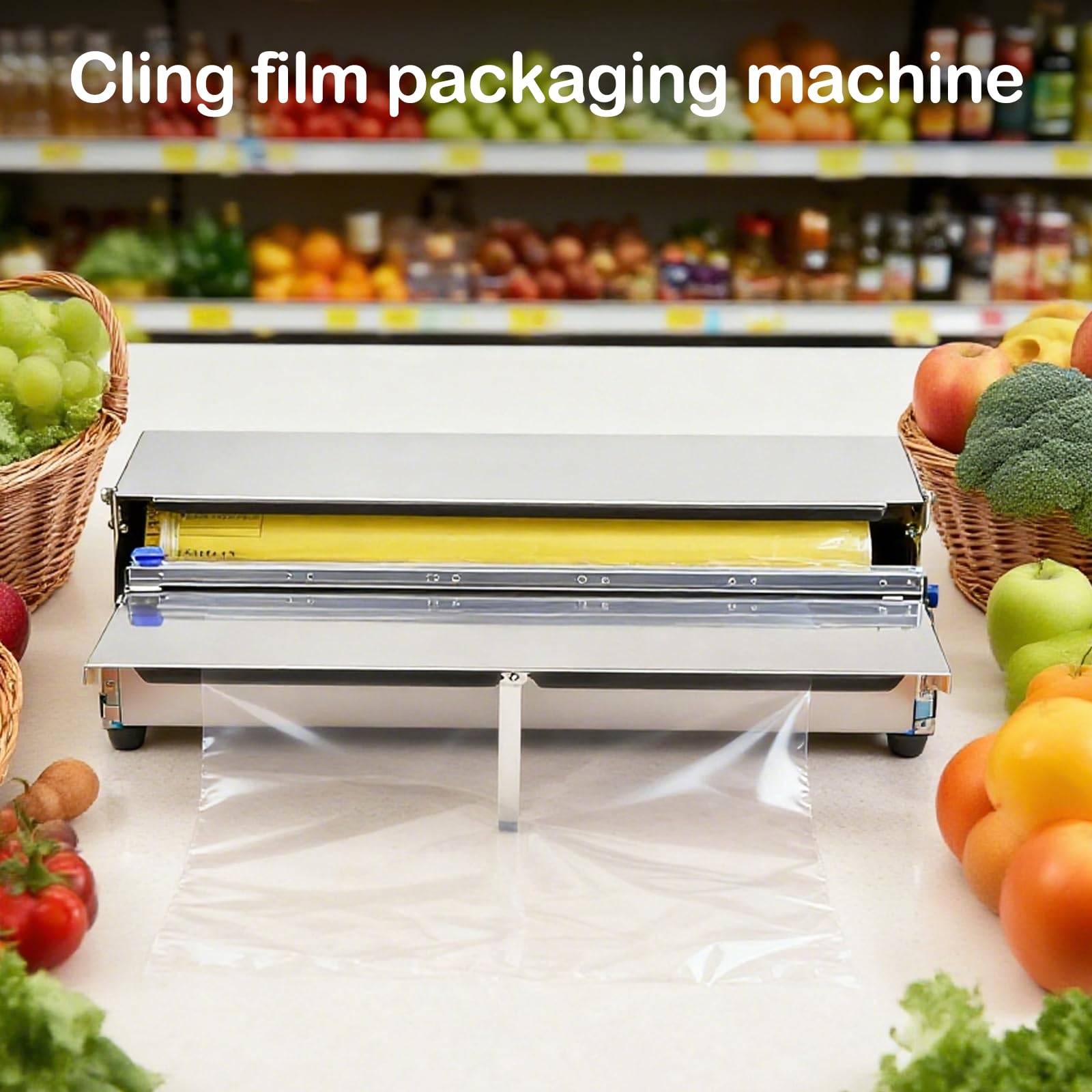 Distributeur De Film, 450 Mm Acier Inoxydable Distributeur De Film Alimentaire Distributeur De Film Pliable avec 2 Lames De Rechange pour Aliments Frais dans Les SupermarchéS Machine d'emballage
