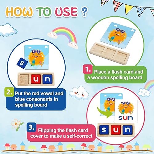 Miniatura 2 de Juguete Educativo de Palabras CVC Juegos de Ortografía, Actividades de Aprendizaje Preescolar para Niños Pequeños, Juguetes de Aprendizaje