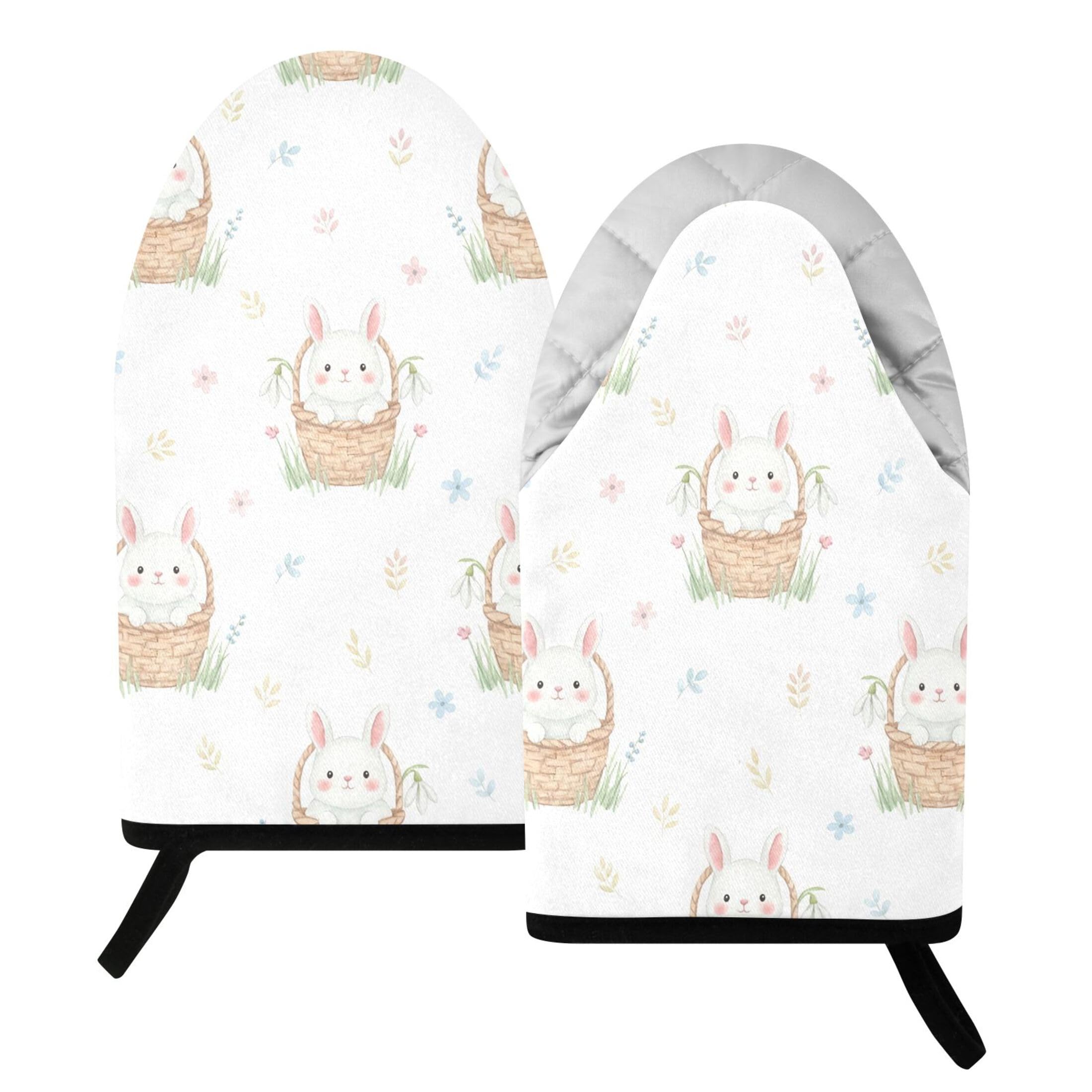 Kutsu Rabbits Oven Mitts for Kitchen, Heat Resistant Cotton Oven Gloves for BBQ Baking Cooking, Breathable Kitchen Essentials, 2 pcs