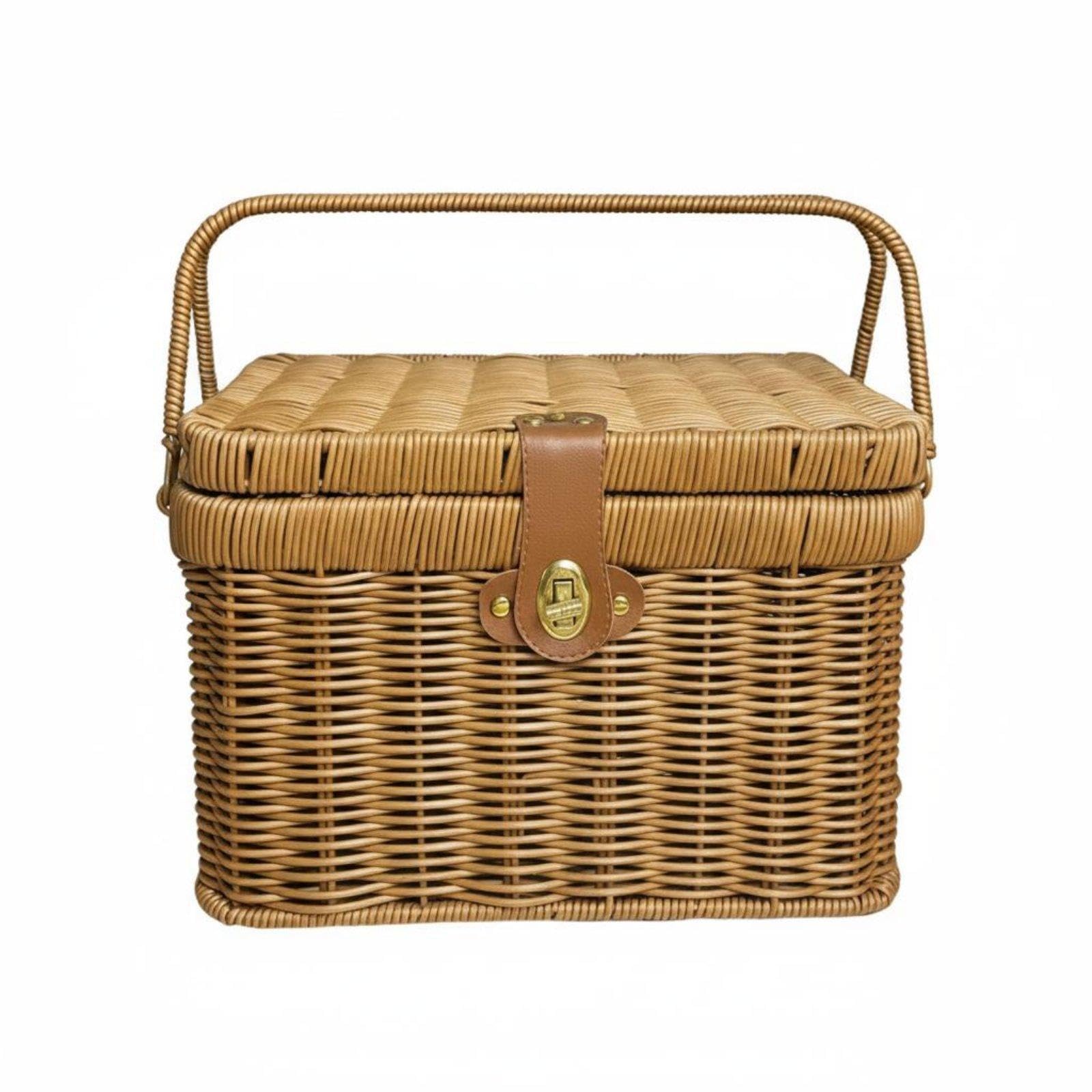 小物入れ F&M square basket with handle / ENGLAND CALANDIS Square Wicker Basket with Handle Woven Hand Basket