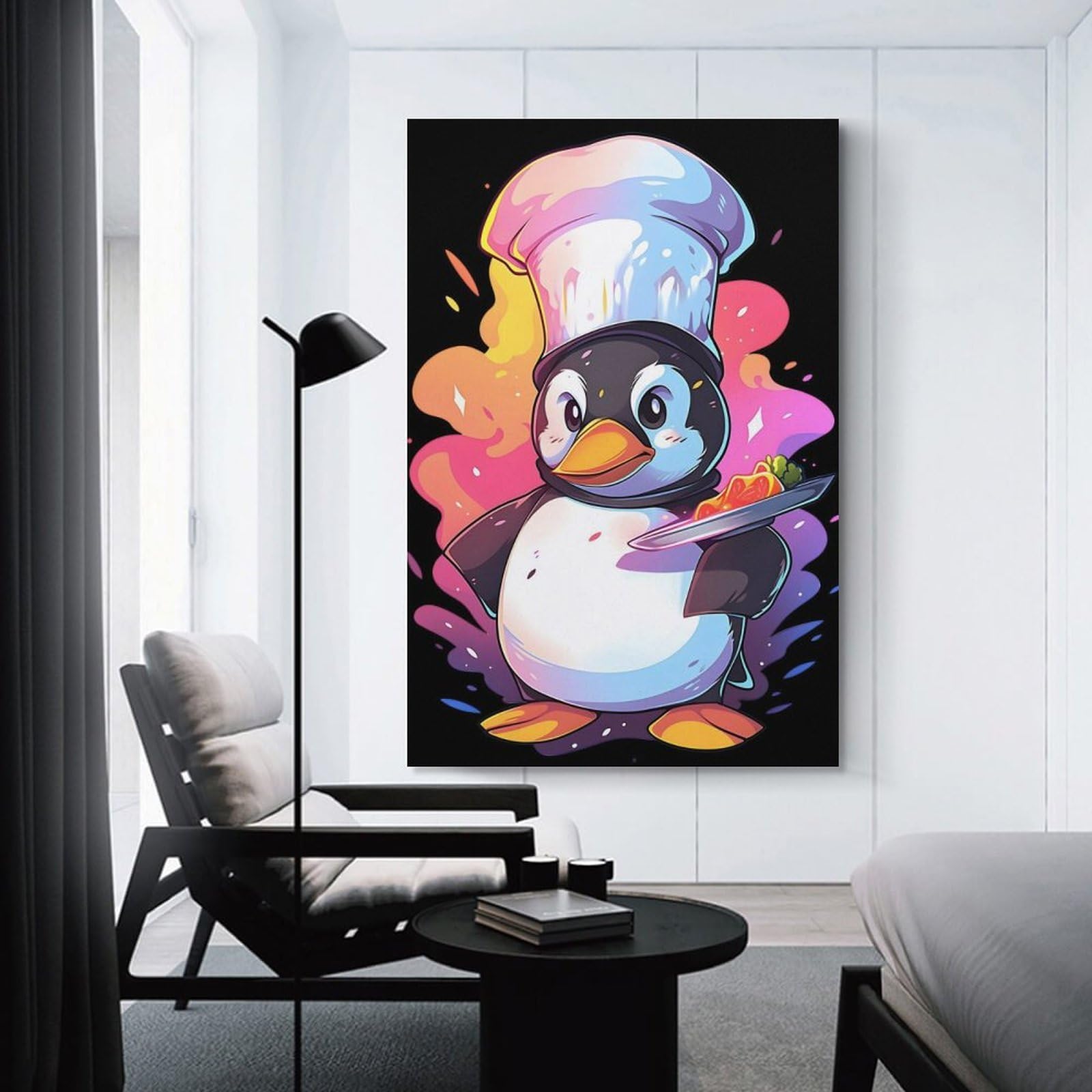 Junmoney Penguin Chef Wall Decor Canvas Print 24x36inch(60x90cm), for Sofa Walls, Lounge Or Home Corners, Modern Wall Decor for Cosy Interiors