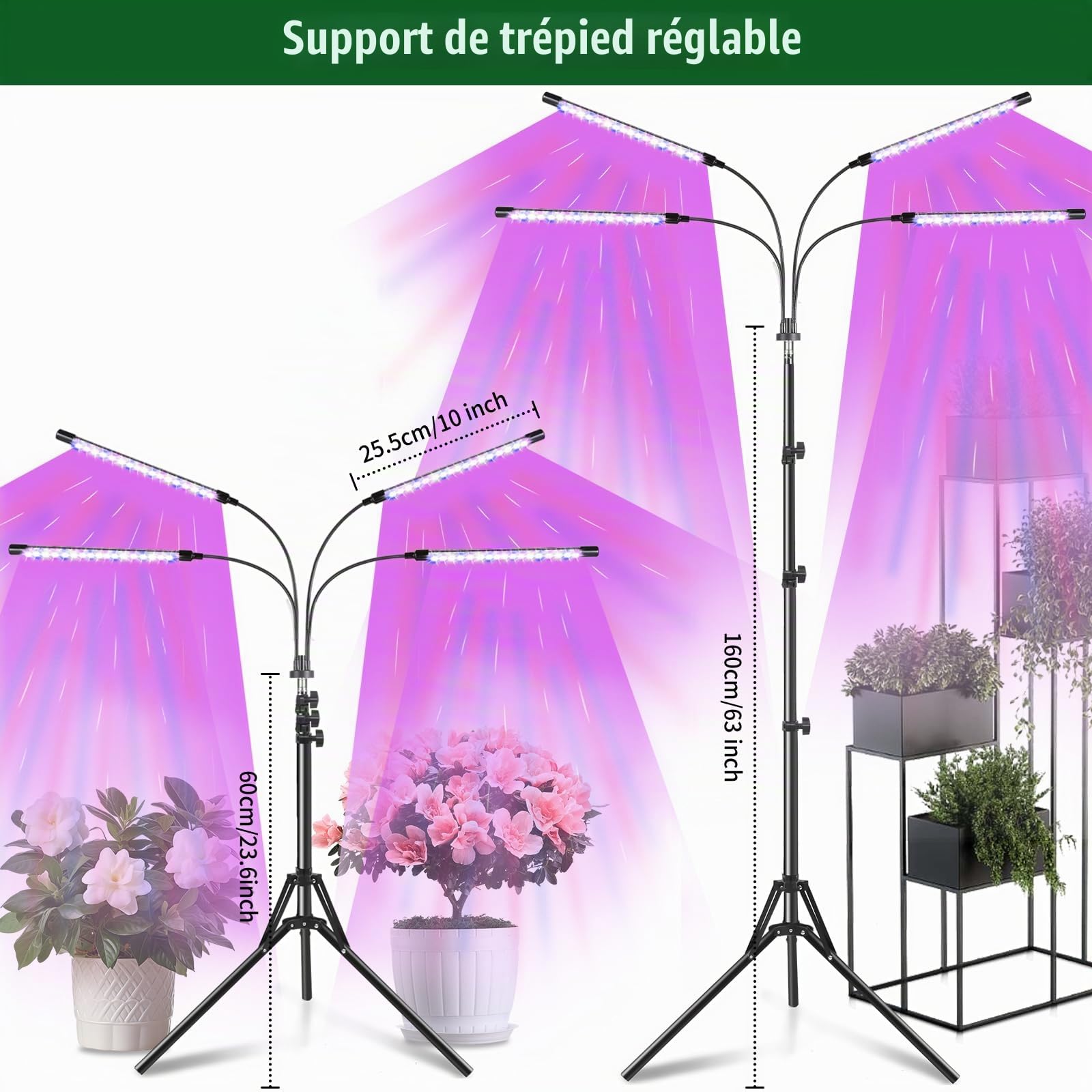 Railee Lampe de Plante 120 LED Lampe de Croissance pour Plantes avec Trépied