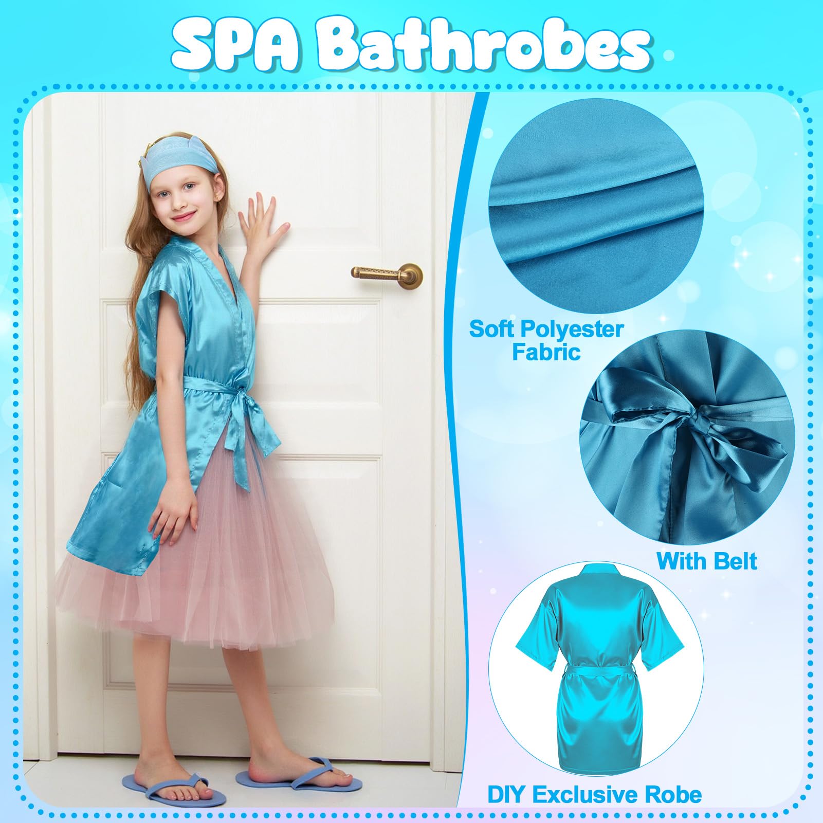Kit da 122 pezzi blu per feste spa per ragazze, confezione da 10 bomboniere per pigiama con accappatoi in raso, borse e accessori per saloni di bellezza per bambini, spa, compleanni