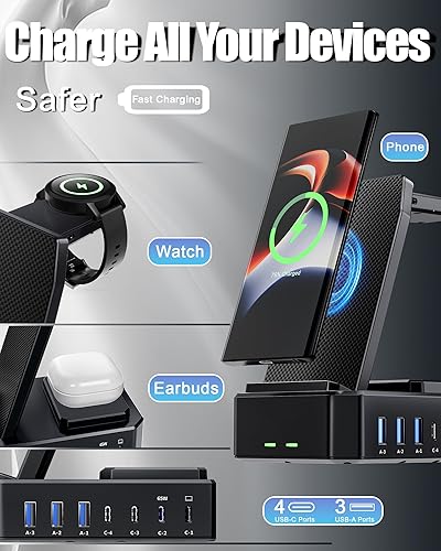 Miniatura 2 de Cargador inalámbrico para Samsung, estación de carga inalámbrica 10 en 1 de 300 W, soporte de carga rápida USB C de 65 W para Samsung S25