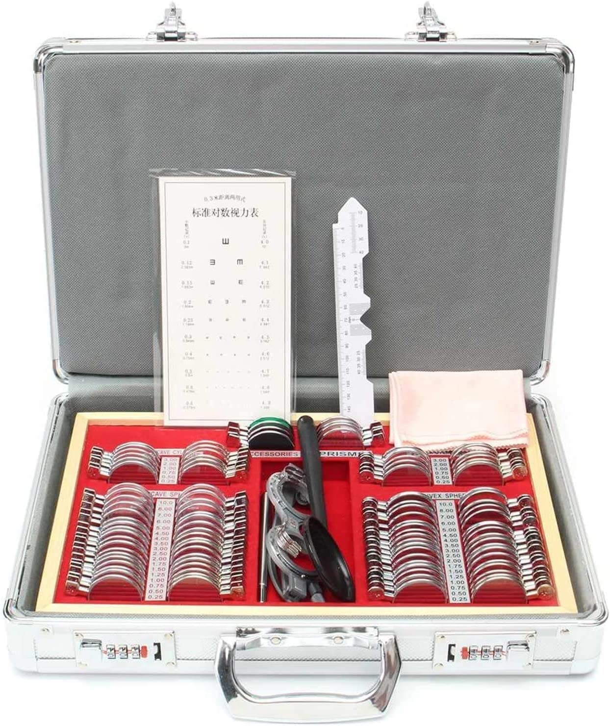 Kit di Lenti di Prova per optometria in plastica da 104 Pezzi, Custodia di Prova in Alluminio con Bordo in plastica Lenti oftalmiche con Scatola di Metallo, per Negozio di Occhiali, Accessori per la