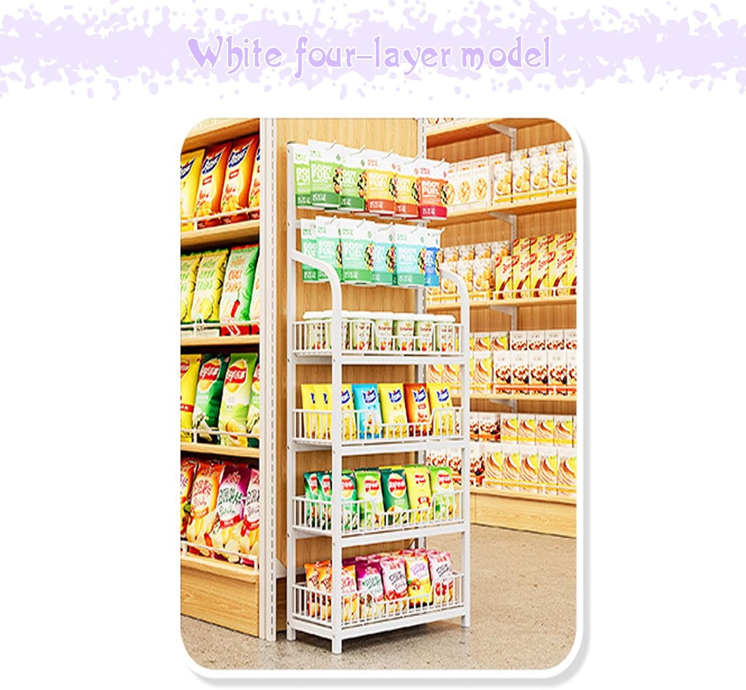 4-Tier Snack Organizer for Office & Retail - Candy Display Rack Shelves, Easy Assembly, Versatile Storage Solution for Bathroom & Commercial Use (White, 60x27cm/23.6x10.6in)