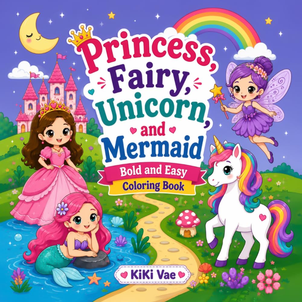 Princess, Fairy, Unicorn, and Mermaid: Bold and Easy Coloring Book (Cozy Coloring Collection)
