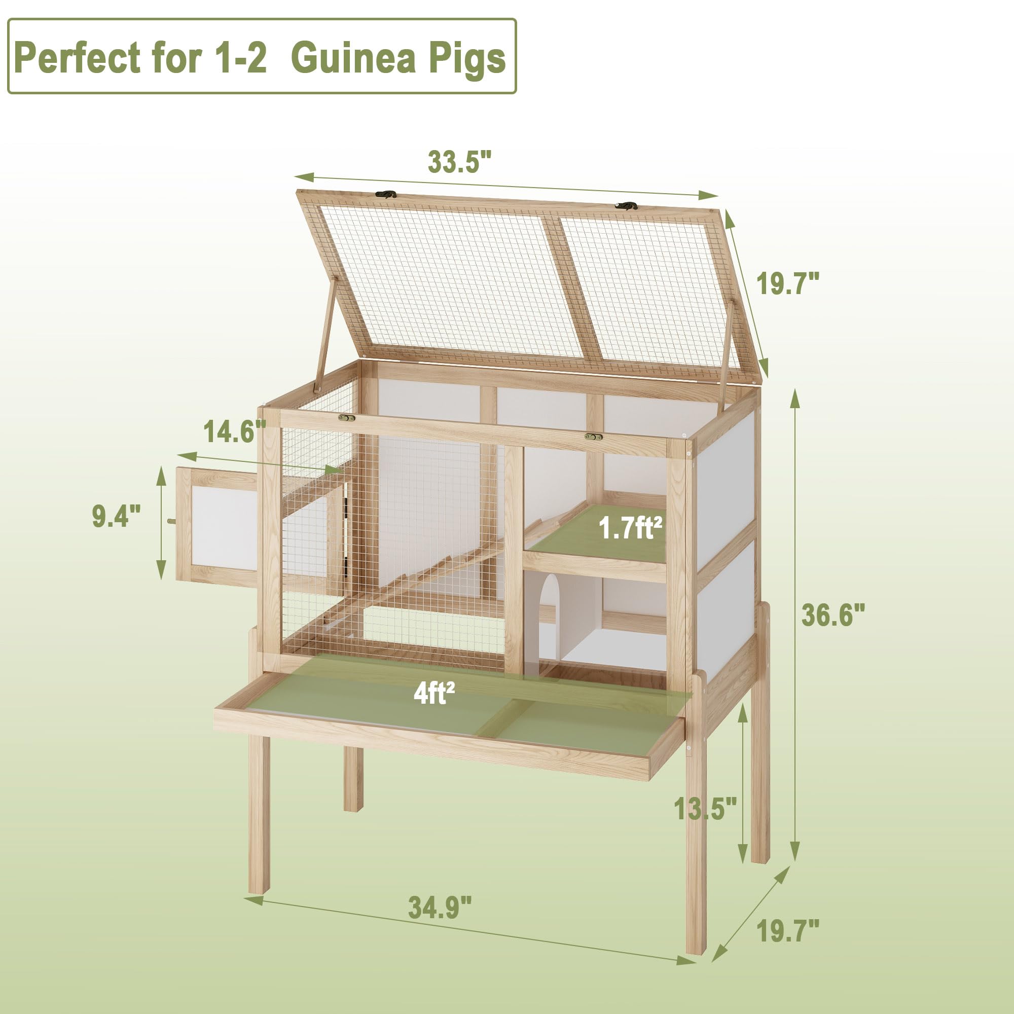 Guinea Pig House for 2 with Stand, Small Animals Rabbit Cages with a Pull Out Tray, Wooden 2-Story Indoor Large Hamster Habitat Playpen with Ramp, Hideout, Platform