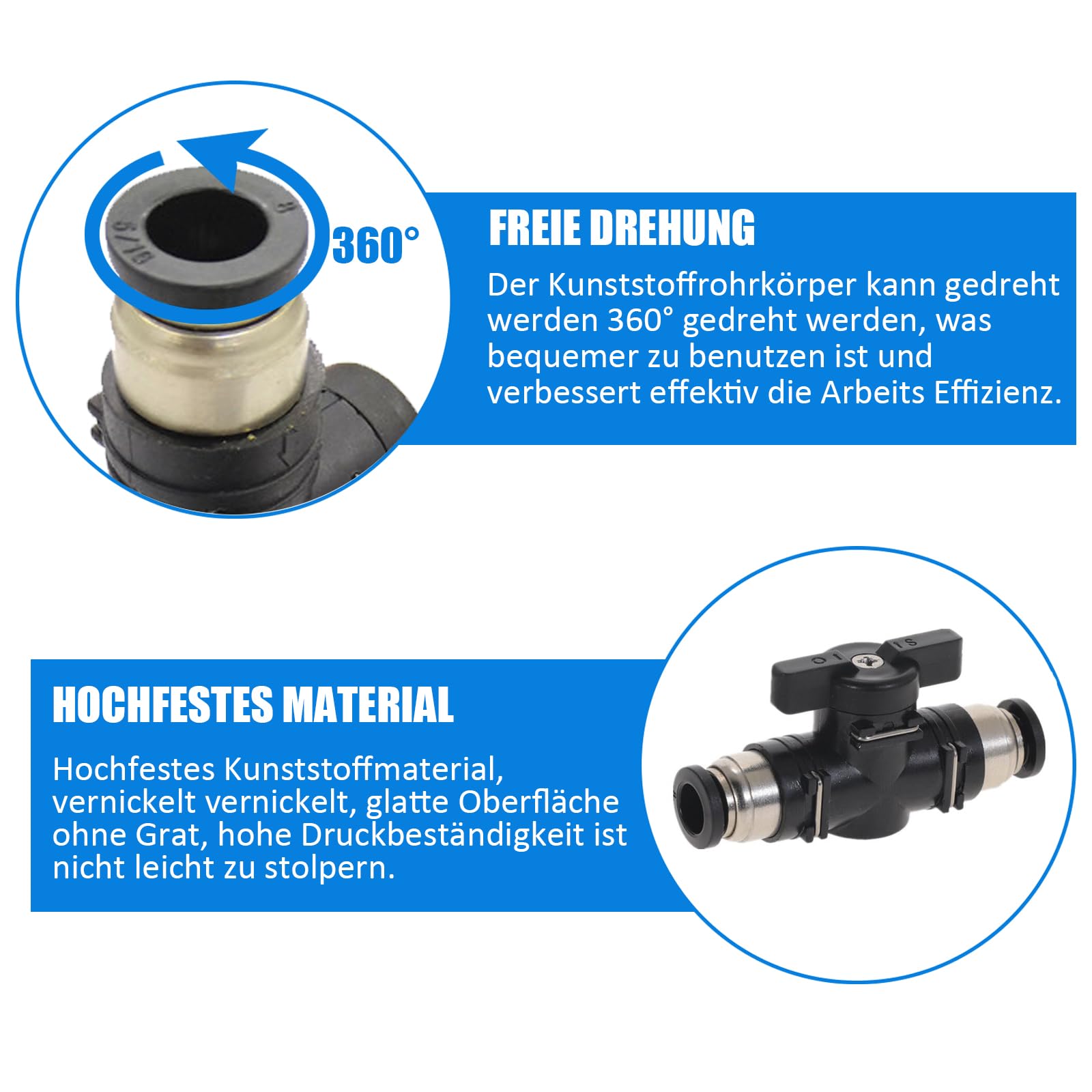 5 Stück Pneumatik Steckverbinder | 8mm Schnellkupplungen Mit 360° Drehung | Messing Ventile Für Druckluft