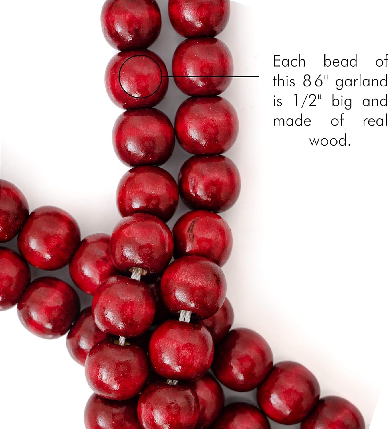 Wooden Christmas Garland Decorations - Rustic Wood Beaded Christmas Tree Decorations Garland Bead Strand Xmas Holiday Decor (Cranberry Red) 8'6" - Image 5
