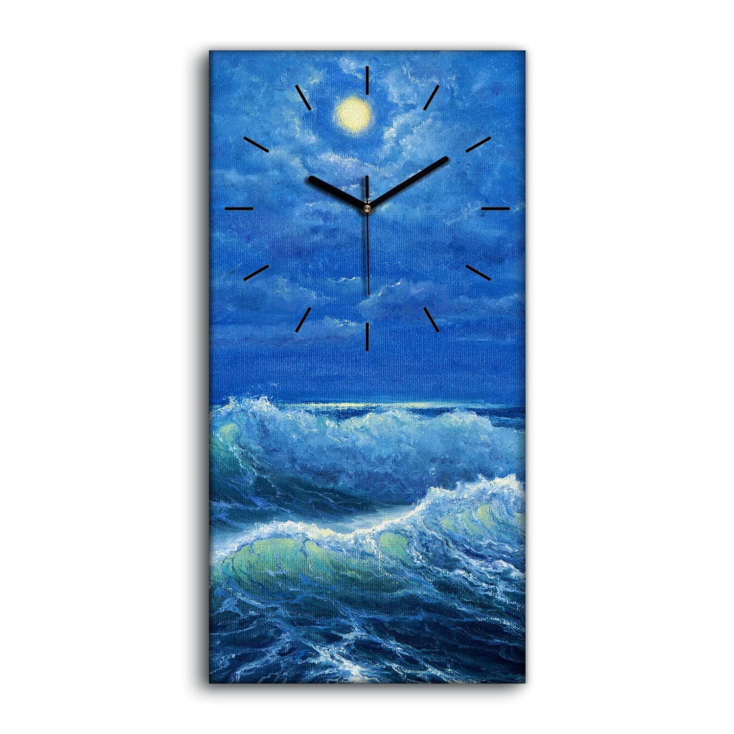 Horloge sur Toile Salon Moderne Tableau Mural Vagues de Nuit