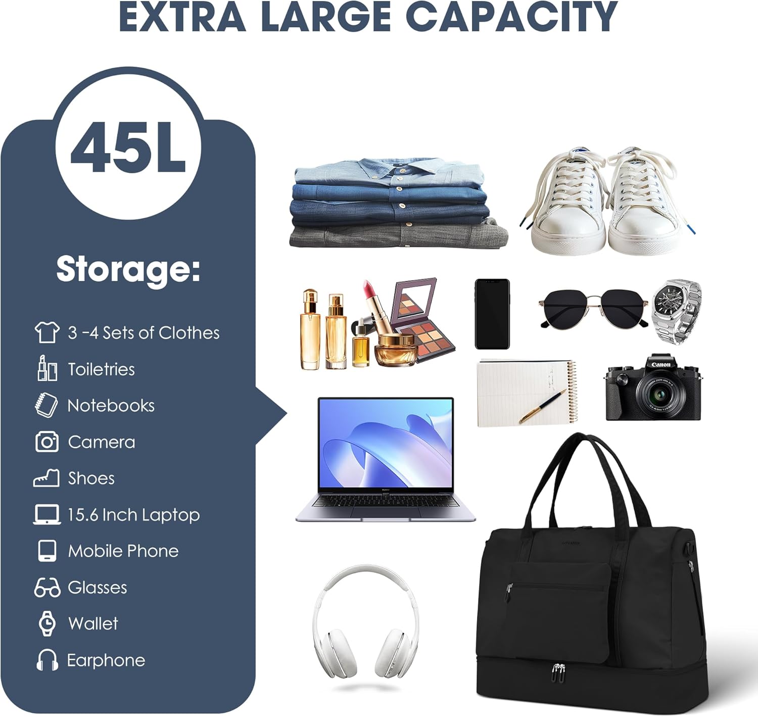 Women's Weekender bag Travel Duffel Bag with Shoe Compartment 21-inch Airline-Approved Carry-On, 2-Piece Overnight Bag Set Personal Item Luggage - Image 2