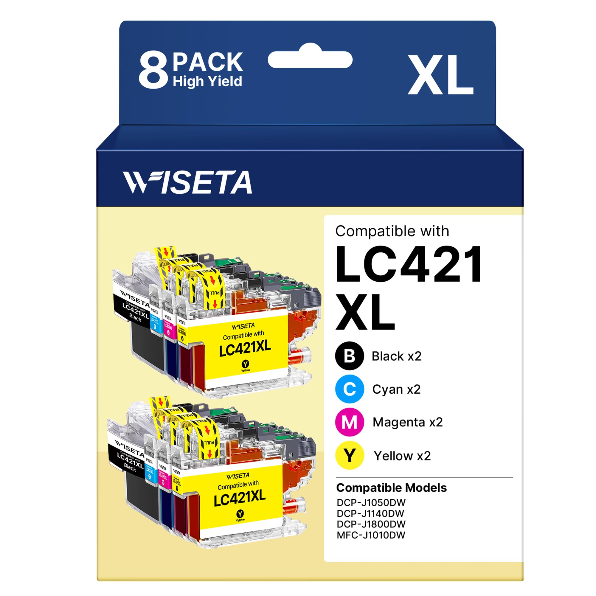 LC 421 LC421XL Kompatible für LC421 Patronen Brother LC 421XL Druckerpatronen Brother LC-421 Multipack für Brother DCP-J1140DW Patronen DCP-J1050DW MFC-J1010DW, 2 Schwarz/2Cyan/2Magenta/2Gelb