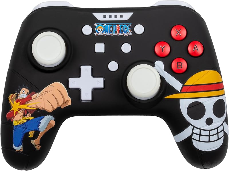 Konix One Piece Wired Controller fĂĽr Nintendo Switch, Switch 2 und PC - Vibrationsfunktion - 3 m Kabel - Luffy-Motiv - Schwarz