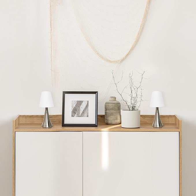 Simple Designs Simple Designs LT2014-WHT-2PK 12" Valencia 2PK 4 Settings Touch Metal Mini Table Lamp Set for Nightstand, End Table, Brushed Nickel/White (Pack of 6) photo 2