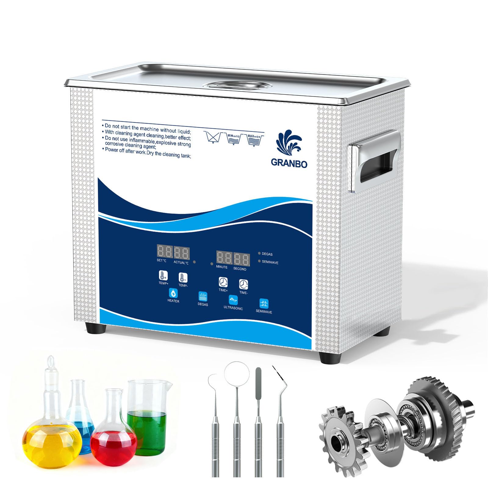 Granbo Professional 4.5L Ultrasonic Cleaner, Ultrasonic Jewelry Cleaner with Heater Timer and Degassing, Digital Ultrasonic Parts Cleaner for Dental Glasses Jewelry Small Parts Circuit Board