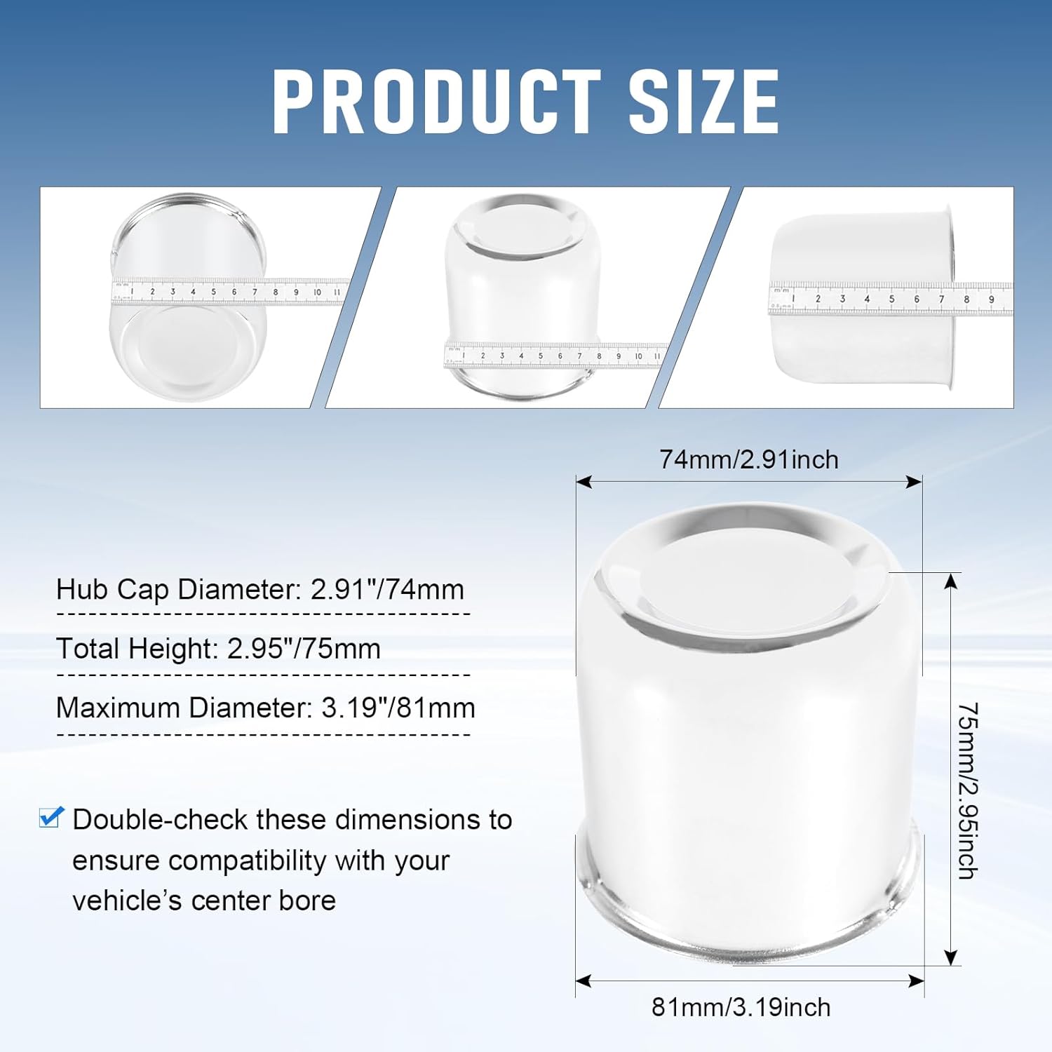 4PCS 2.91inch Trailer Wheel Center Caps Fit 2.91" Center Bore for Truck SUV RV Wheels Rims Trailer Carbon Steel Push Through Hub Covers Chrome Silver
