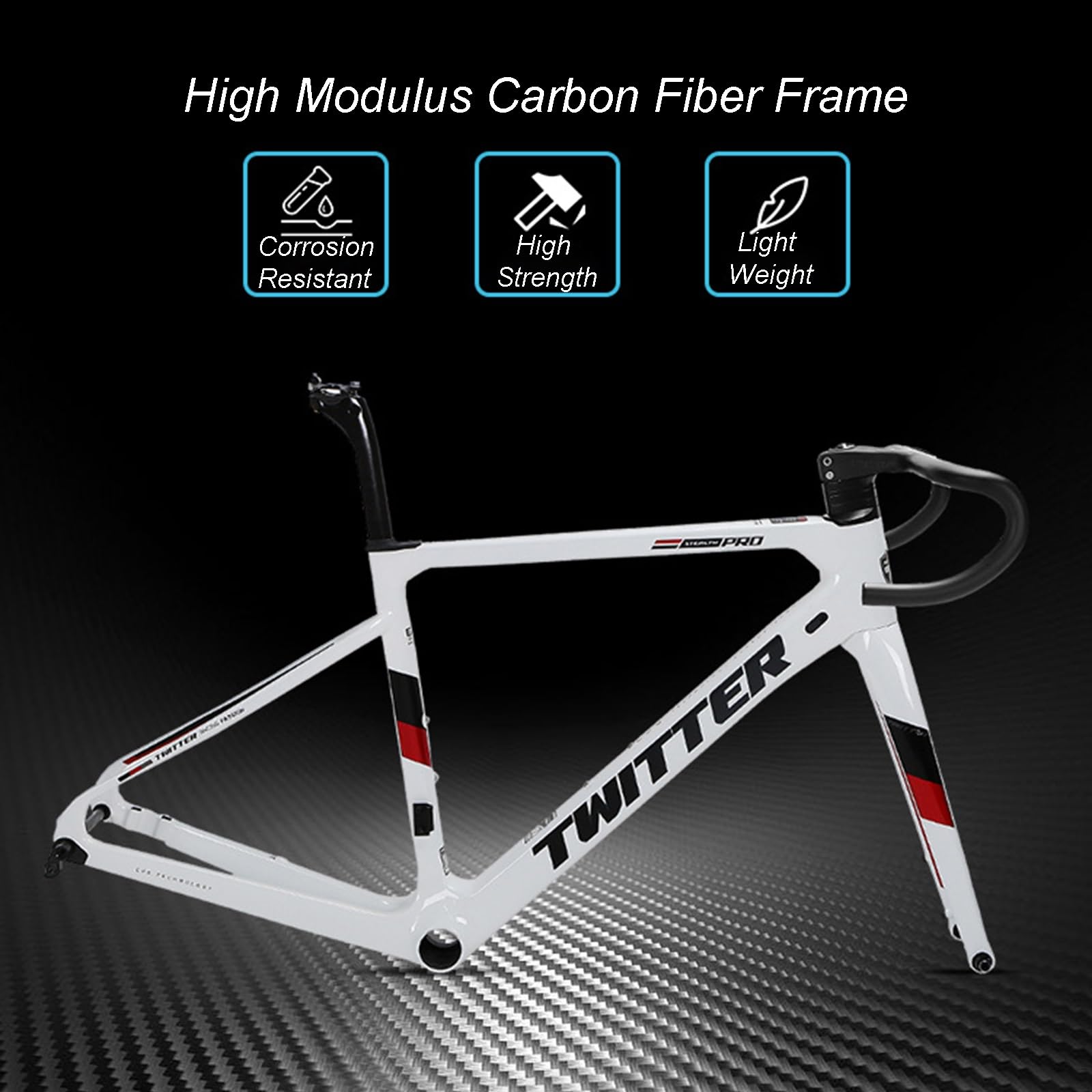 MirOdo Road Bike Frameset with Fork and Handlebar 700C*45/48/51/54cm Carbon Fiber Disc Brake Frame Integrated Handlebar Thru Axle F12*100mm R12*142mm Internal Routing(Color:Silver,Size:48cm)