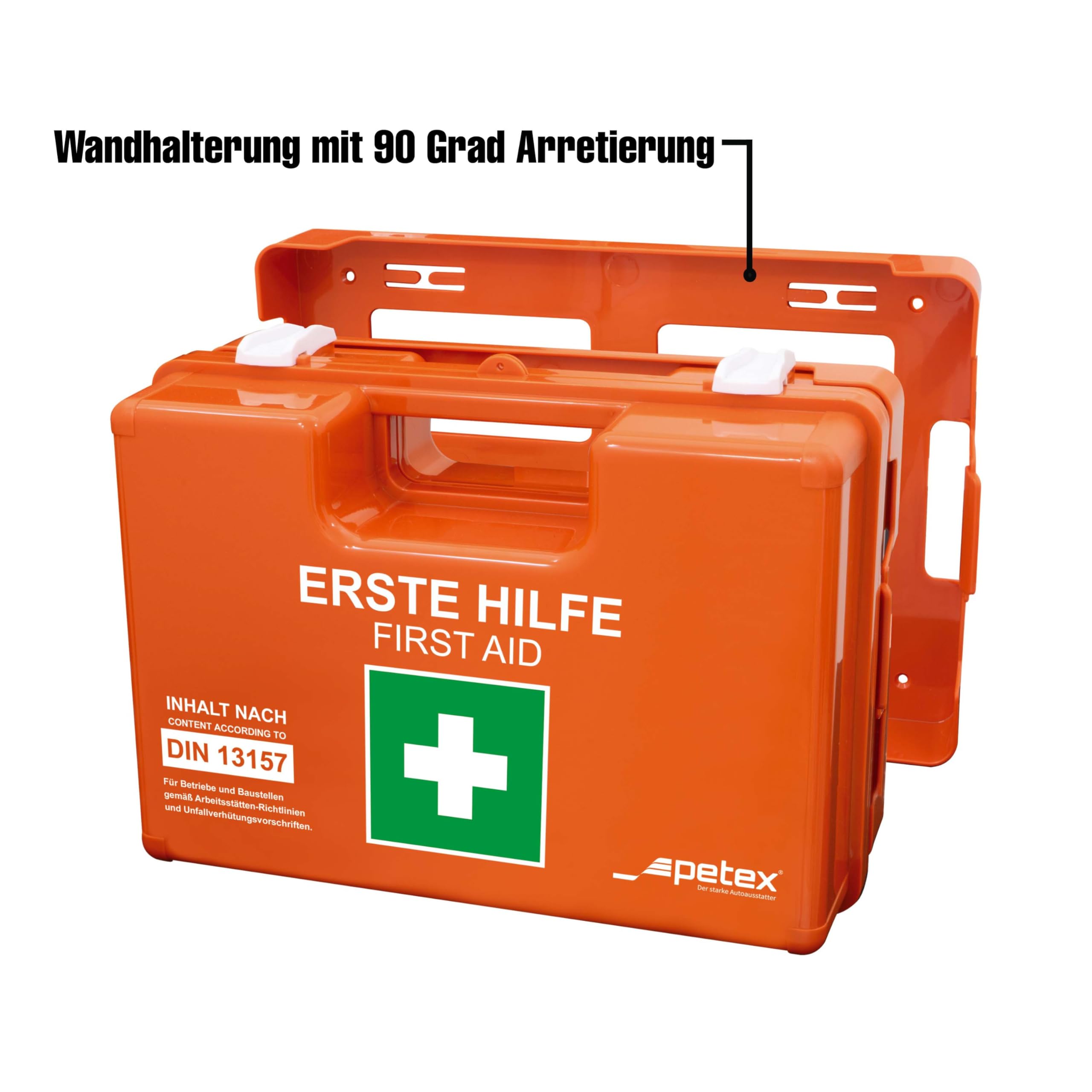 PETEX Betriebsverbandkasten DIN 13157 Profi, mit Wandhalterung, orange