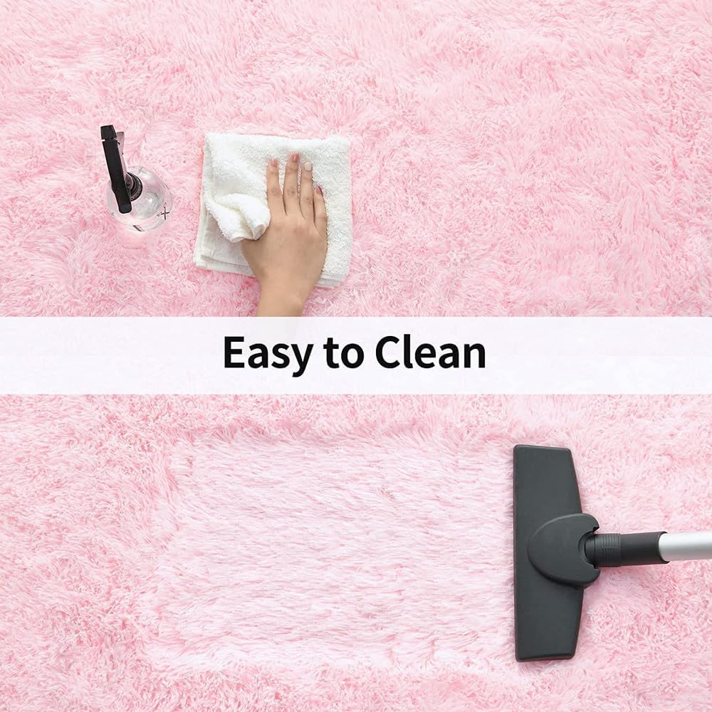 Soft Pink Rugs Shaggy Fluffy Living Room Plush Carpets for Children Bedroom Bed Floor Foot Mats Nursery Kids Play Rugs,SM,Rose Pink,80x50cm 2.6x1.6ft