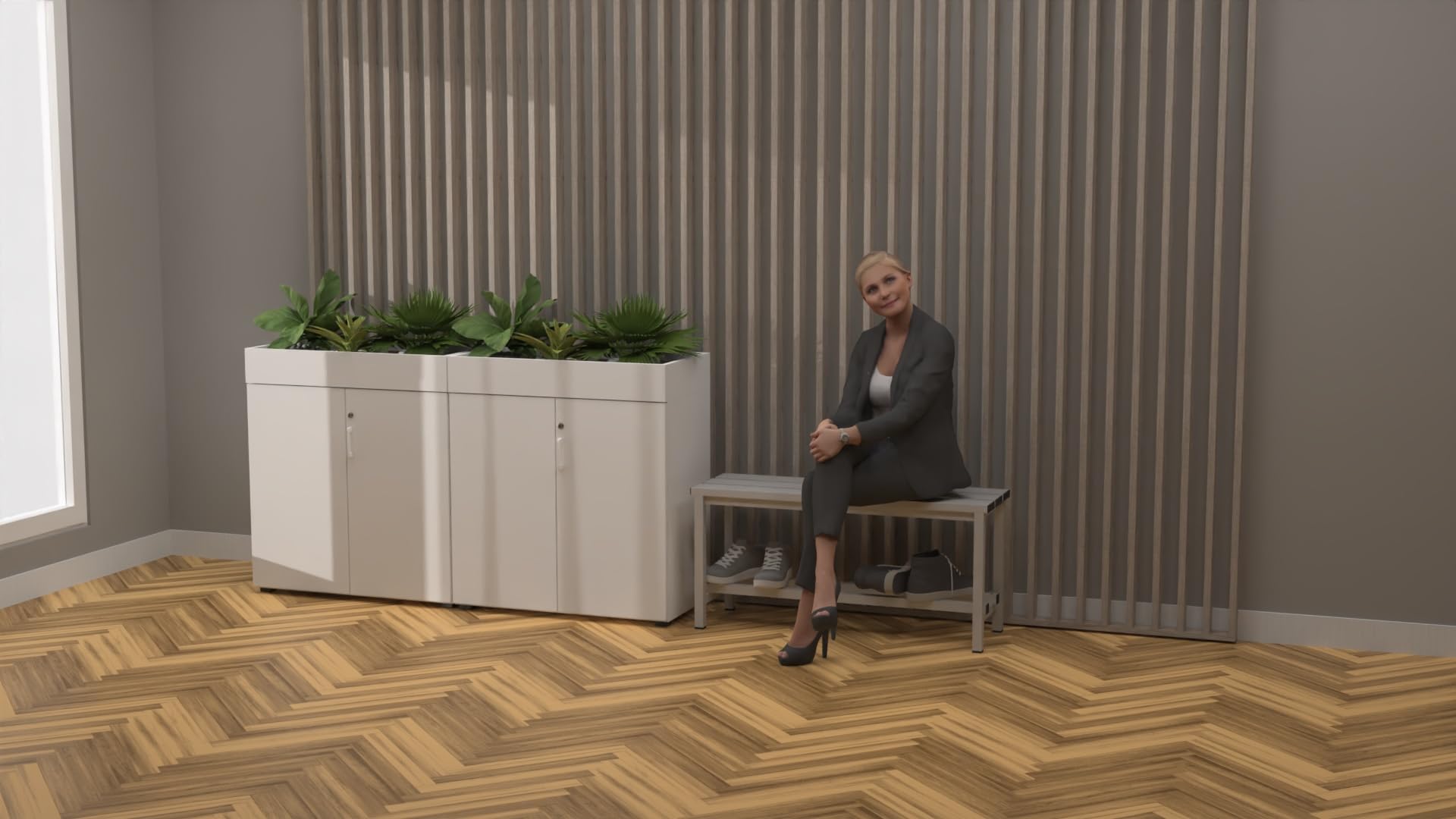 Spacio Banc métallique Norrköping style nordique pour usage professionnel ou à la maison, pour vestiaires, chambre, décoration même en extérieur. Banc pour personnes en acier blanc (1 mètre)