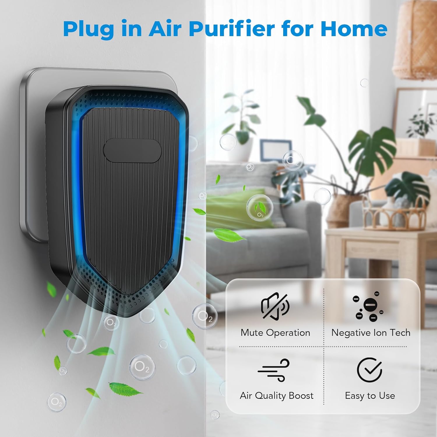 Air Ionizers Plug In Negative Ion Air Purifiers Quiet Air Freshener for Home Bedroom Office Basement - Portable Mini Air Cleaner Odor, Smoke, Dust, Pet Smell (6, Black)