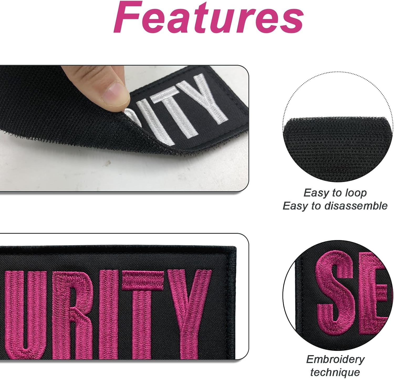 Security Patch Pink Embroidered 8.5x3 inches with Hook Fastener Back for Jackets Bags Backpacks Decoration Collection Clothing (Pink, Large 8.5"x3") image 4