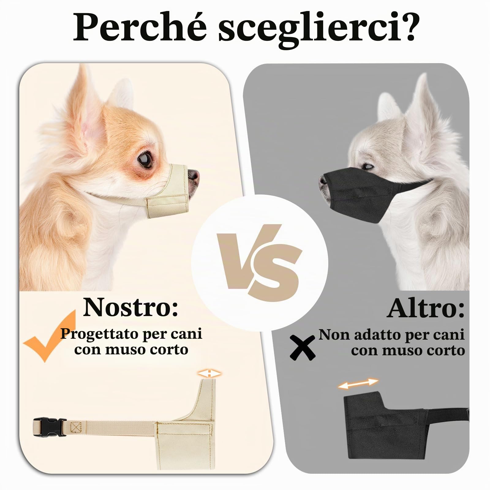 Mayerzon Museruola a museruola corta per Chihuahua, Shih tzu, pugile americano, museruola in tessuto morbido per la toelettatura di visite veterinarie, previene morsi e combattimenti
