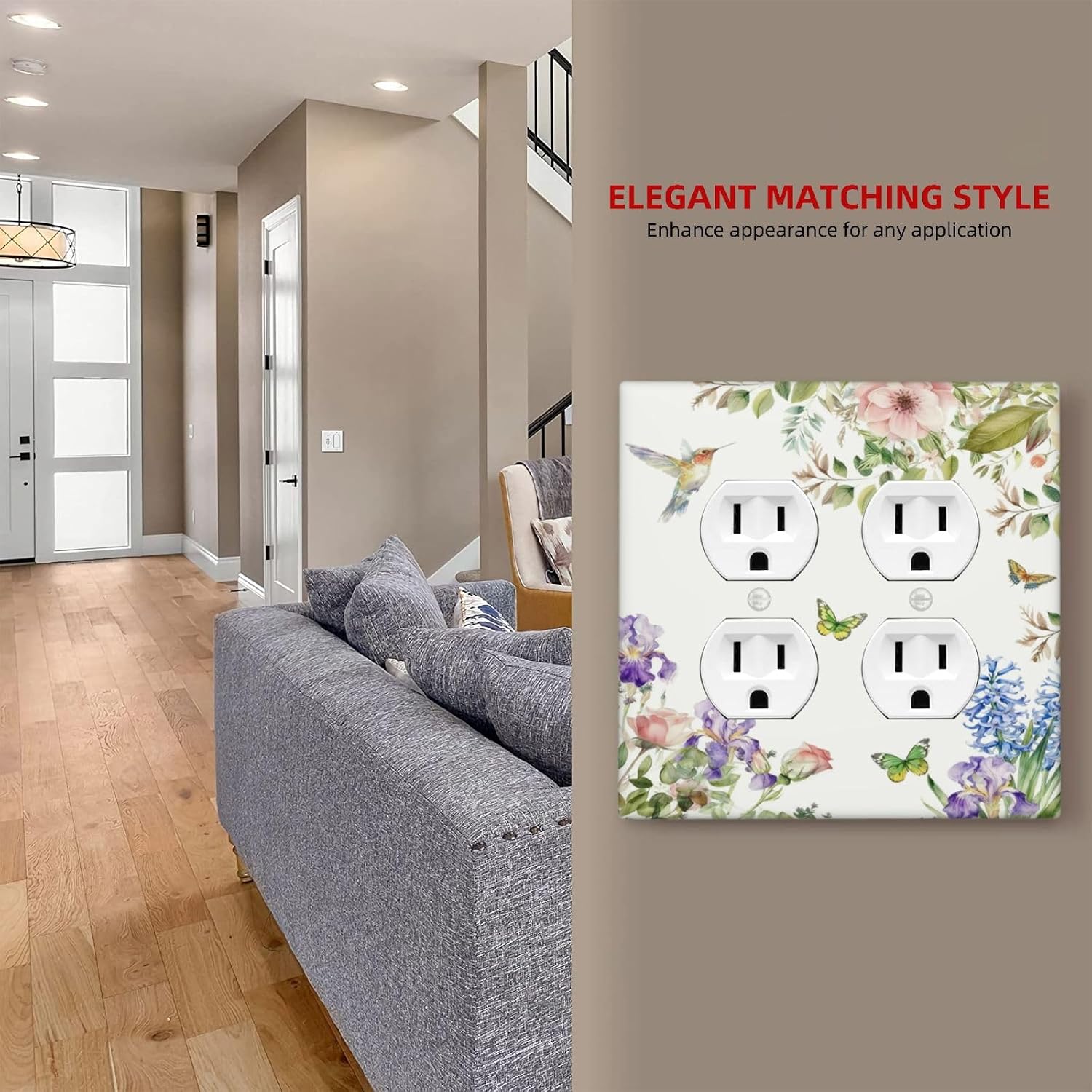 Decorative Outlet Covers Rustic Hummingbird Flower Butterfly 2 Gang Light Switch Cover Plate Double Duplex Wall Plates for Electrical Outlets Switch Plate Covers for Country Decor