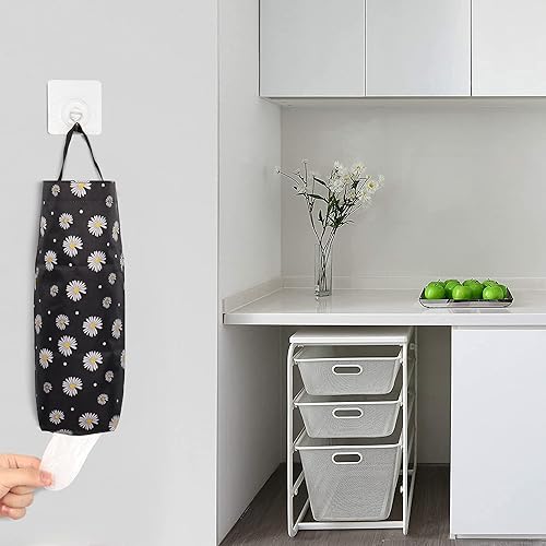 Miniatura 5 de QIANRENON Bolsa de basura de plástico lavable para cocina, baño, sala de estar, oficina, cámper, 2 unidades con 2 ganchos (color negro margarita)