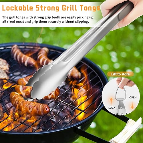 Miniatura 3 de 9 piezas de accesorios para parrilla de acero inoxidable resistente, juego de herramientas de barbacoa profesional con bolsa portátil, regalos de