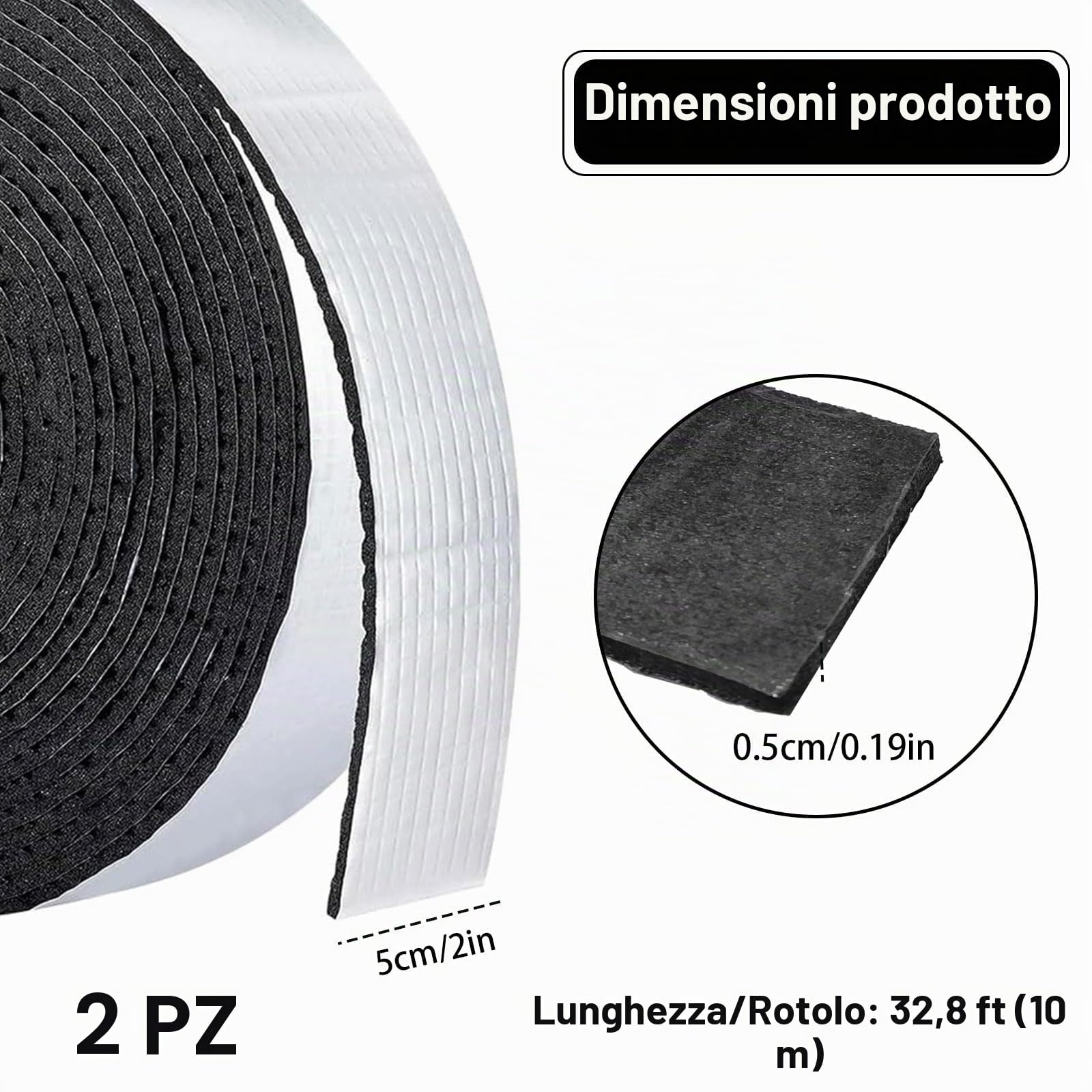 2 rotoli di isolamento per tubi di riscaldamento, 5 cm x 10 m, autoadesivo, per avvolgere i canali, pellicola isolante con schiuma, per la protezione dei tubi