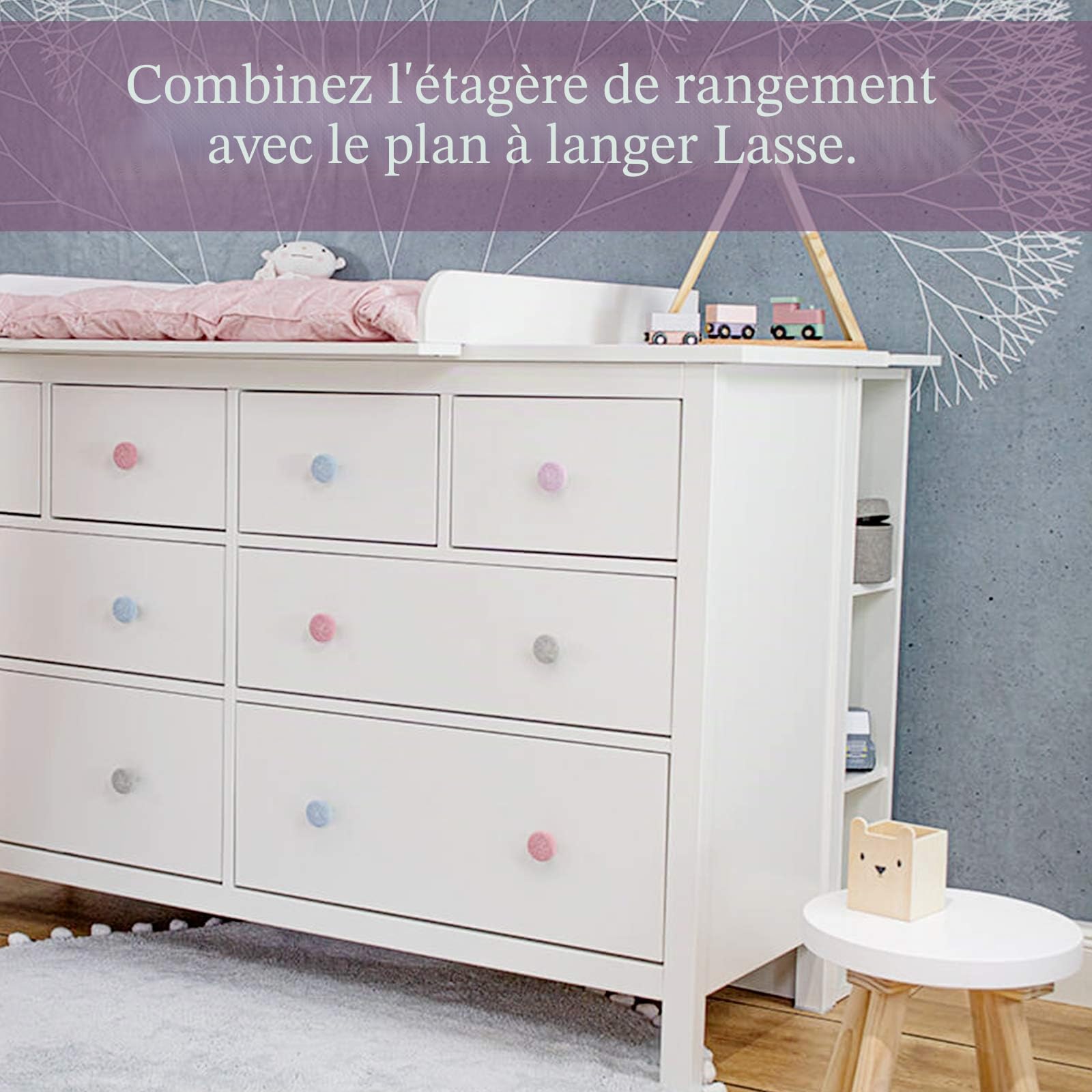 Puckdaddy Lasse | Étagère Compatible avec Les commodes IKEA Hemnes | 19x30x93cm | Etagère en Bois Blanc | Étagère de Commode pour Table à Langer | Etagère Table à Langer pour Chambre d'enfant