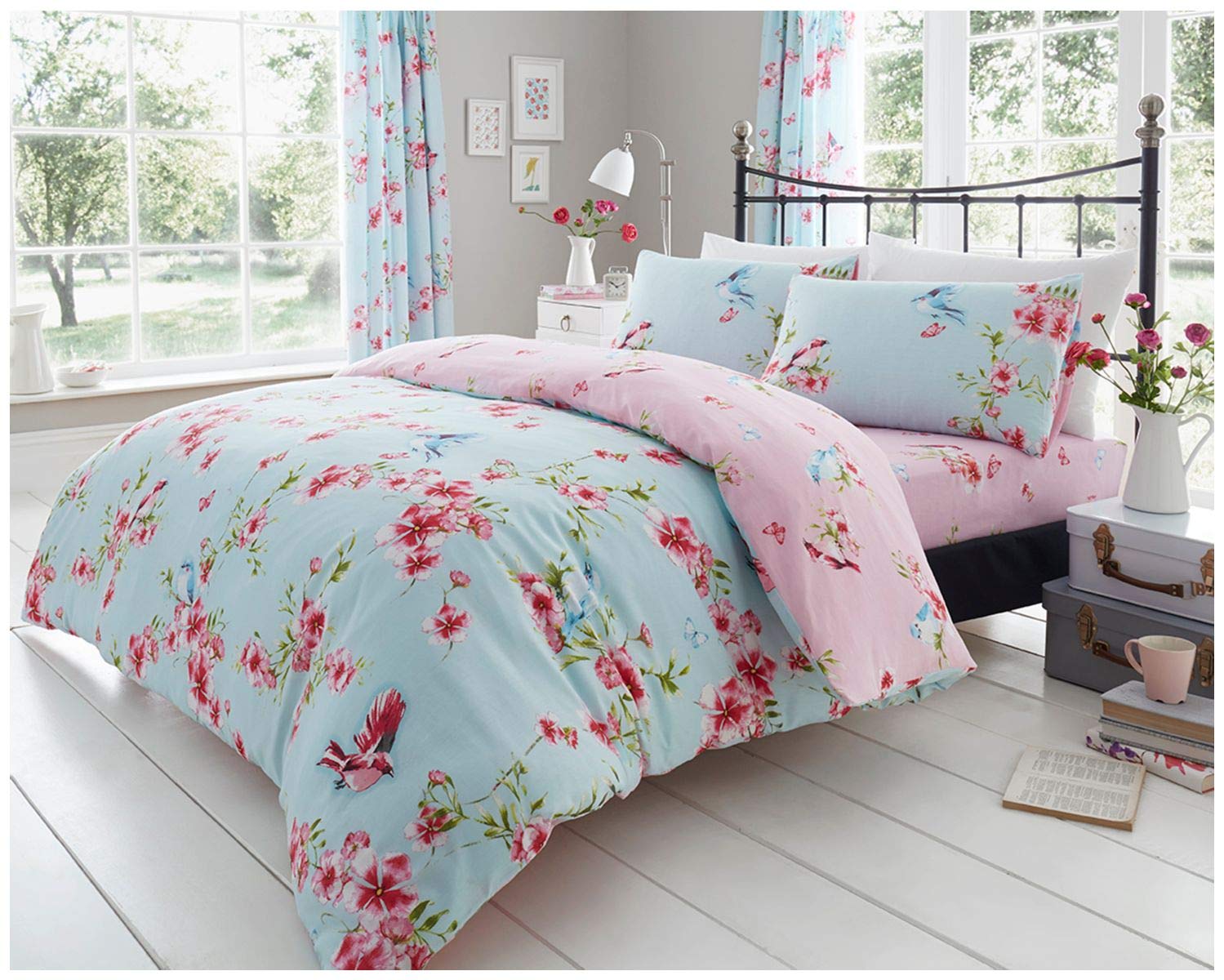 Gc Gaveno Cavailia Blue Botanical Vintage Bedding Sets, Single Duvet Cover Floral, Reversible Quilt Bedset