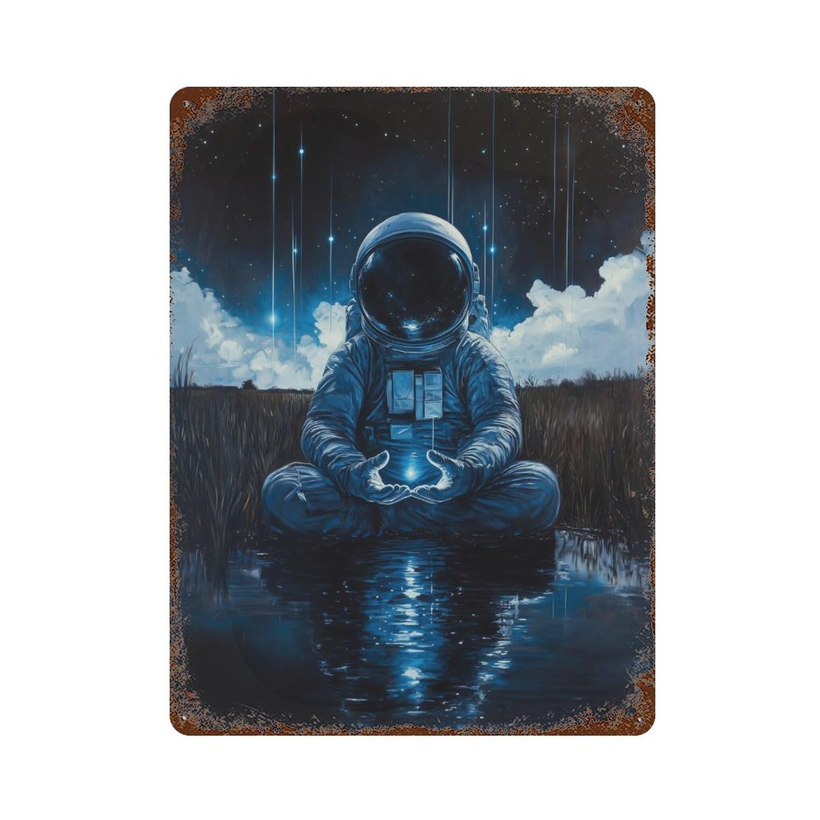 Space Explorer's Serenity Rust Effect Tin Sign 15.7"x11.8", Farmhouse Wall Decor for Living Room, Hallway And Home Decor
