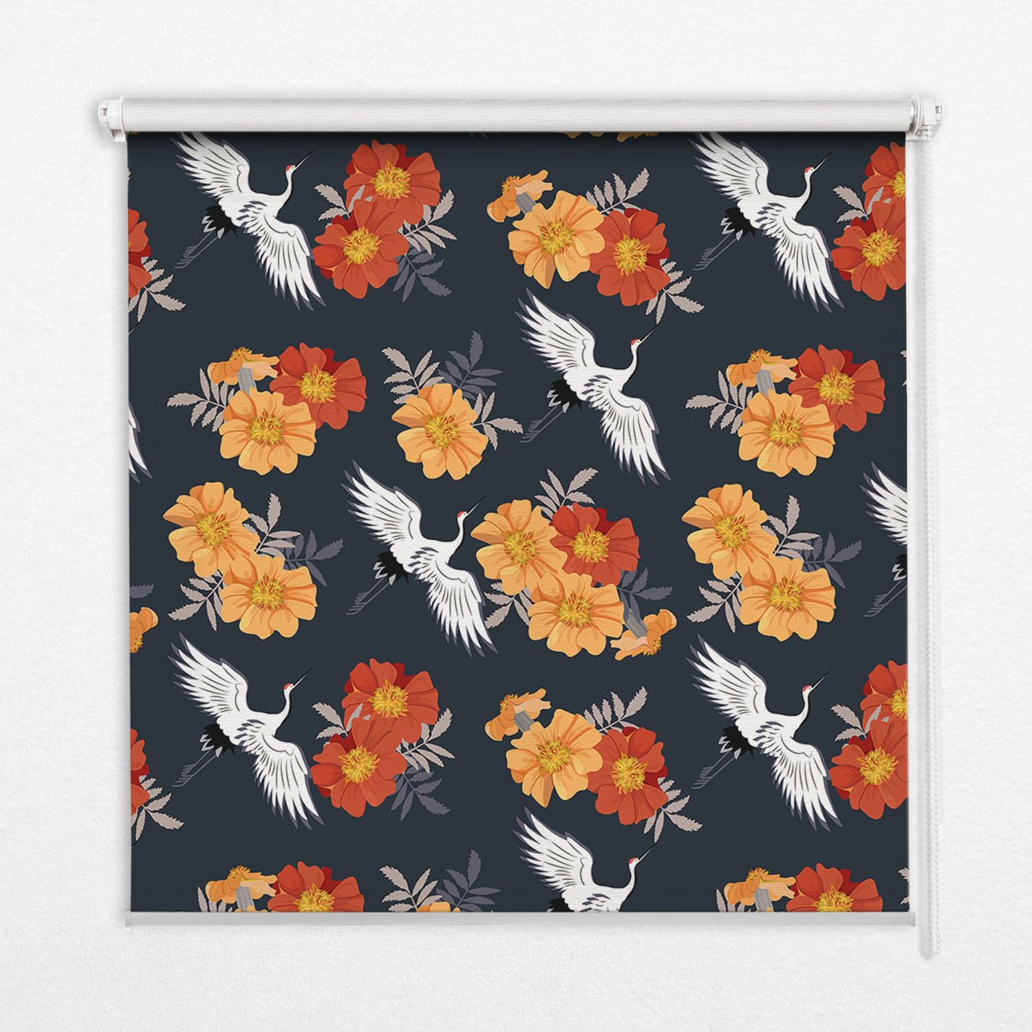 Store enrouleur haut de gamme 60x180cm fleurs et grues occultant