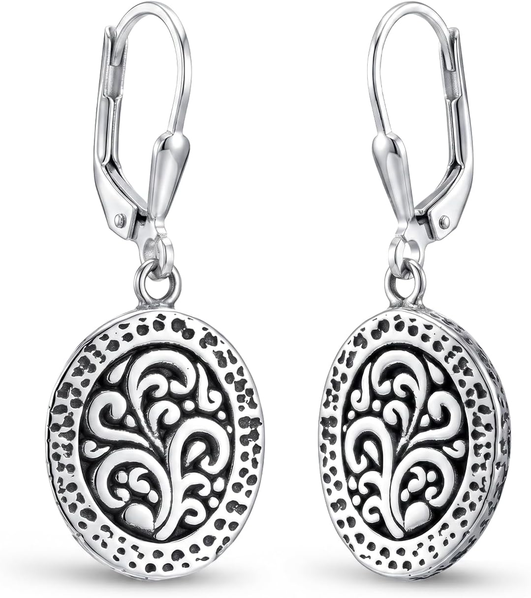 LeCalla 925 Sterling Silver Antique Earrings for Women | Filigree Leverback Dangle Earring | Drop Dangle Earrings for Women | Oxidized Silver Jewelry for Her Mom Wife