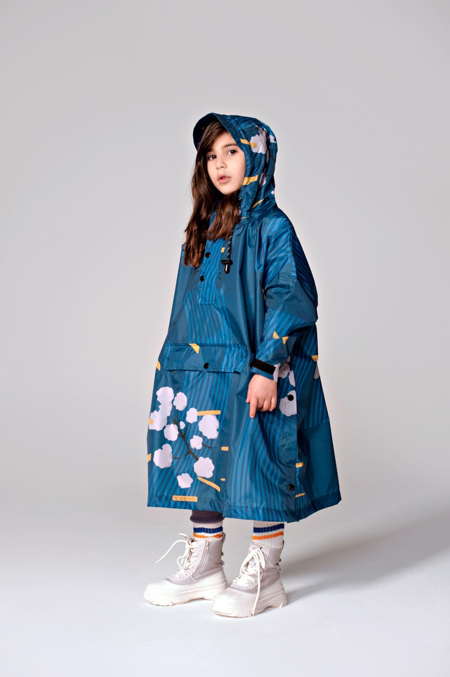 RAIN KISS Rainkiss Japanese Blossom - Poncho antipioggia per bambini, Blu, 6-10 Jahre