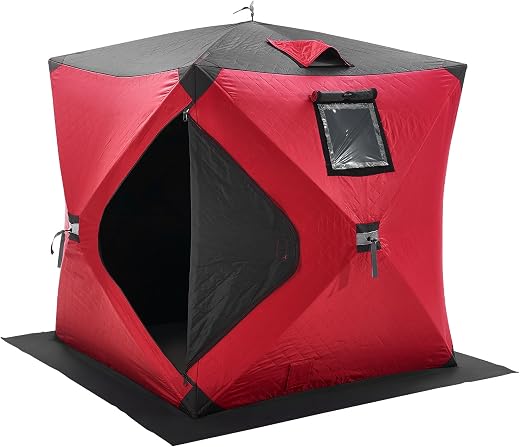 VEVOR Pop-Up Ice Fishing Tent Portable Hub-Style Shelter with Insulated & Non-Insulated Options, Multiple Sizes for 1 to 8 Persons