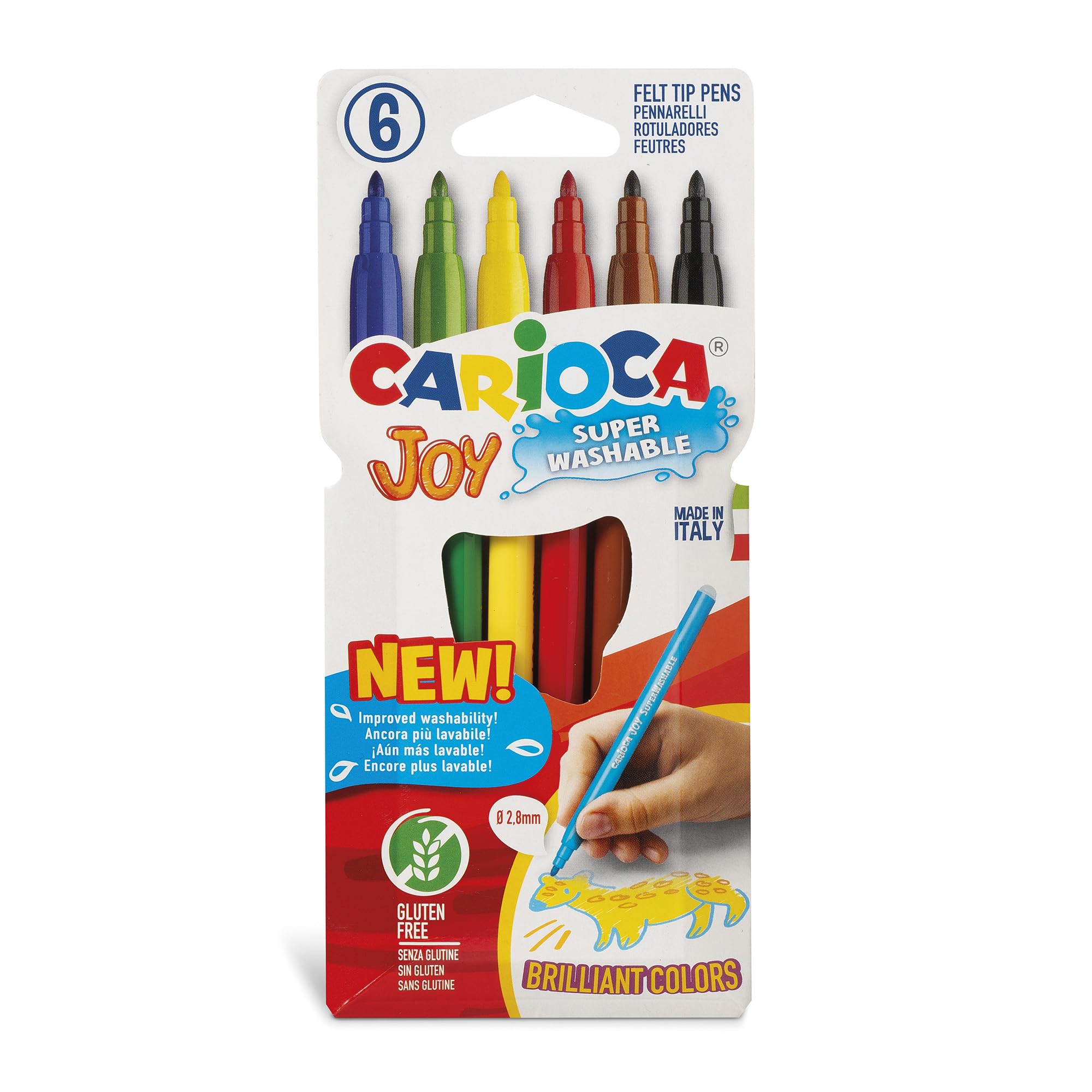 Carioca Rotuladores Joy Punta Fina | Blister de 6 rotuladores superlavables y con gran cobertura | Colores surtidos | Punta Ø 2,8 mm | 6piezas
