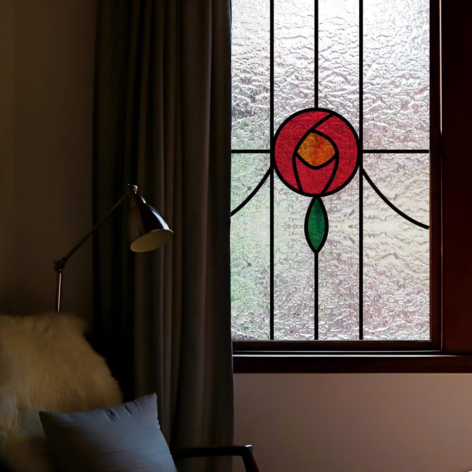 Window Film，3D Matte Stained Glass，Decorative Window Sticker，Privacy Frosted Static Cling for Glass， Garden Flower (FT002, 27.6inX41.4in)