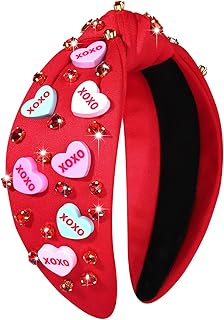 XOXO - Diadema para el día de San Valentín para mujer, con cuentas de corazón, color rojo y rosa, con diamantes de imitación de cristal, diadema anudada con corazón de amor, accesorios para
