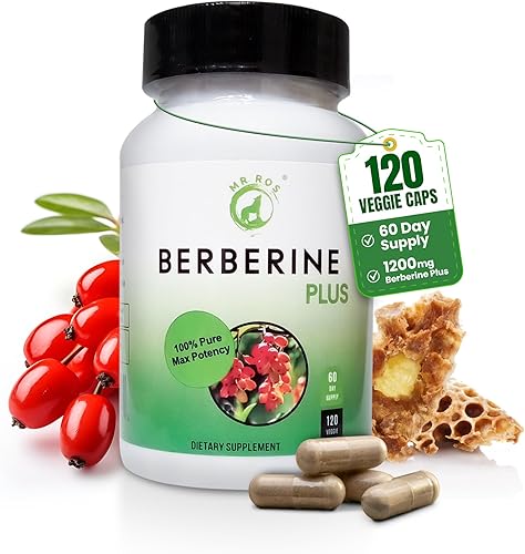 Berberine Plus Cápsulas de 1200 mg  Cápsulas de suplemento de berberina HCl con jalea real  Suplemento de verduras de alta pureza y máxima potencia